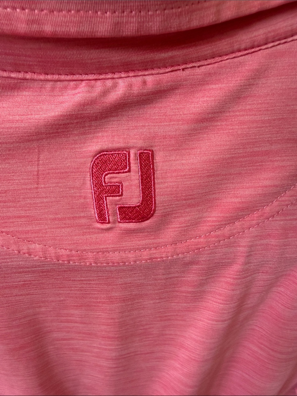 FootJoy Men's Heathered Coral Pink Golf Polo - Picture 4 of 8